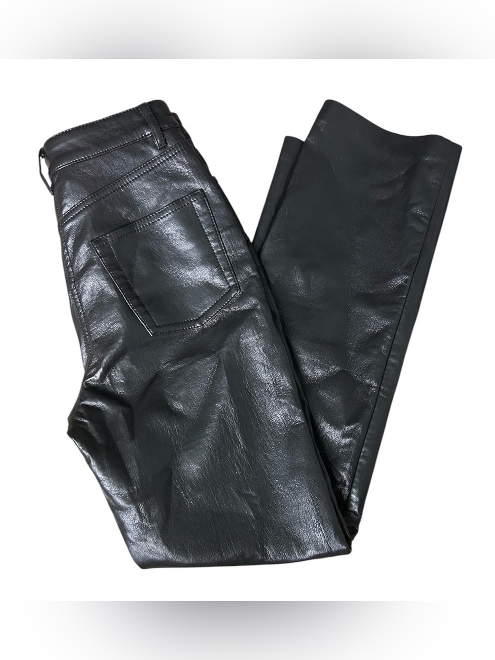Wilfred Aritzia Melina Black Vegan Leather High Rise Straight Leg Pants Size 0